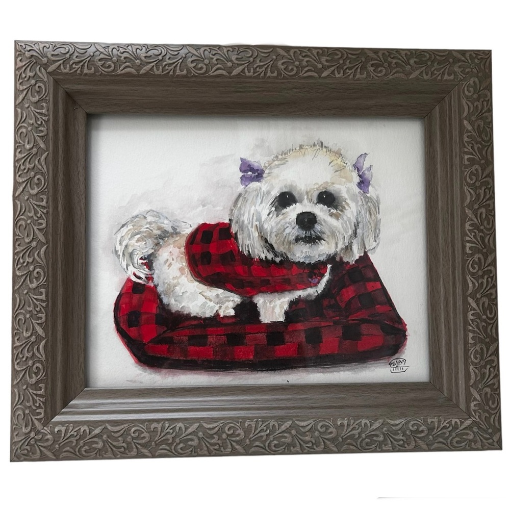 Water Color Painting Lhasa Apso Dog Wall Art